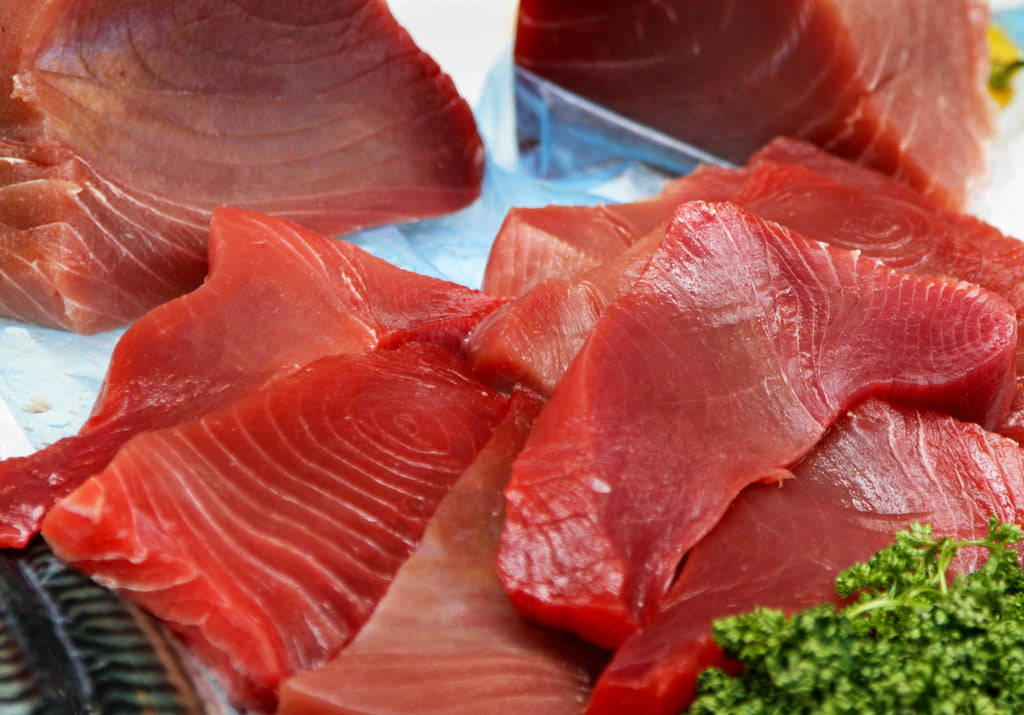 Raw Sushi Tuna fillets. King George's Steak and Seafood.